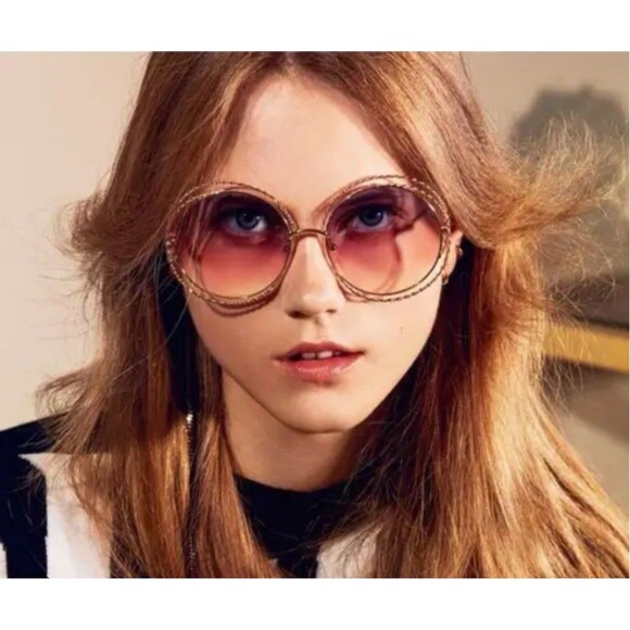 Chloé Women's Carlina Round Frame Sunglasses Gold Rainbow Lens 58mm Purple Pink - Picture 13 of 13
